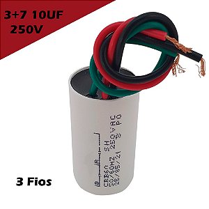 Capacitor 3 Fios 10UF (3+7) x 250 VAC Para Ventilador de Teto Chaves Capacitivas 3 Velocidades