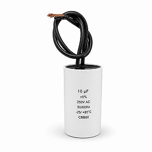 Capacitor 10uF 250VAC Permanente 2 Fios Para Ventiladores de Teto Mesa Coluna e Motor