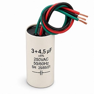 Capacitor 3 Fios 3+4,5uF 250V para Ventilador de Teto Chave Capacitiva Venti-Delta e Outras