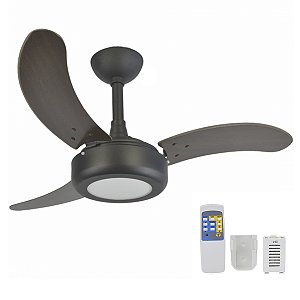 Ventilador de Teto 2008 Preto Textura Infinity 3 Pás Tabaco LED Branco Frio com Controle Remoto