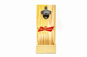 Abridor de Garrafas para Parede em Pinus - Budweiser
