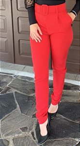 calça alfaiataria feminina vermelha