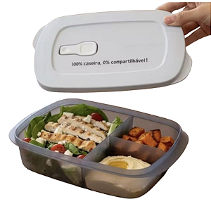 Tupperware Cristalwave Retangular 1 Litro com Divisórias Geração II Cinza