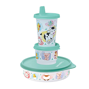 Tupperware Kit Baby Fazendinha Copinho 200ml + Pratinho 500ml + Potinho