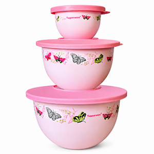 Tupperware Kit Tigela Murano Borboletas 3 Pecas