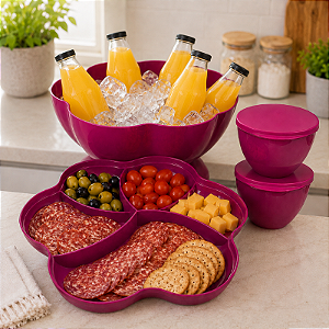 Tupperware Big Tigela Floresta 5,6 Litros + 2 Dip 470 ml Rabanete