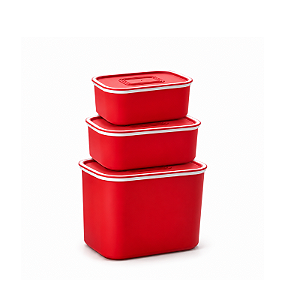 Tupperware Kit Baseline Retangular Vermelho 3 Peças