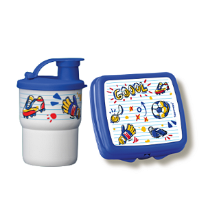 Tupperware Kit Copo Colors Com Bico 225ml + Porta Sanduíche Futebol
