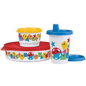 Tupperware Kit Baby Encaixe Geométrico Copinho 200ml + Pratinho 500ml + Potinho