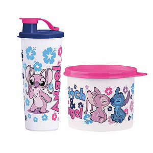 Tupperware Kit Stitch & Angel Copo 470 + Redondinha 500ml
