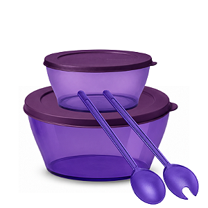 Tupperware Kit 2 Tigelas Clear Policarbonato + Pegador Roxo