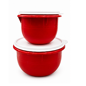 Tupperware Kit Tigela Batedeira Base Vermelha e Tampa Branca 2 Pecas
