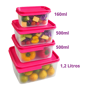 Tupperware Kit Basic Line 4 Pecas Rosa