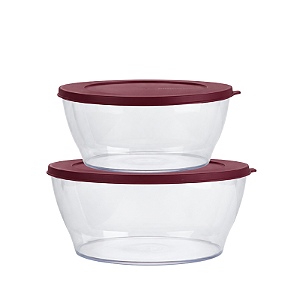 Tupperware Kit Tigelas Clear Policarbonato 2 Pecas Tampa Roxa
