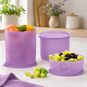 Tupperware Kit Refri Line Redondo Lilas 3 Pecas
