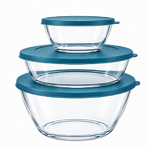 Tupperware Kit Tigelas Clear Policarbonato 3 Pecas Tampa Azul