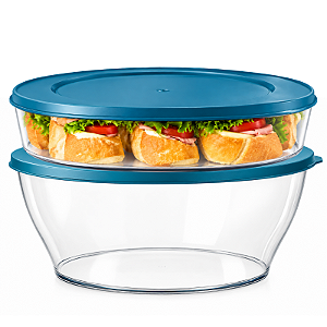 Tupperware Kit Tigelas Clear Policarbonato 2 Pecas Tampa Azul