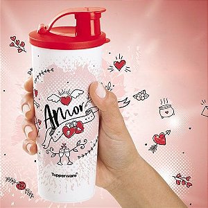 Tupperware Copo com Bico Amor 470ml Branco e Vermelho