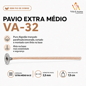 PAVIO PARAFINADO EXTRA MÉDIO VA-32 SEM FIO DE COBRE
