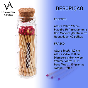 VIDRO FOSFORO VERMELHO EXTRA LONGO 9,5 cm - 40 PALITOS - TP ROLHA