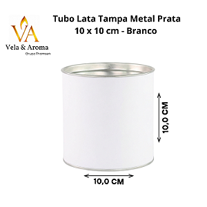 TUBO LATA TAMPA METAL PRATA 10 x 10 cm - BRANCO