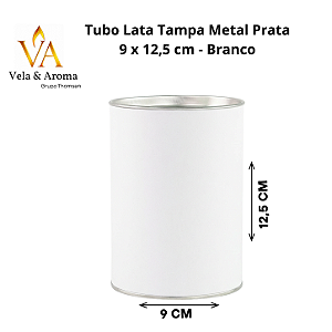 TUBO LATA TAMPA METAL PRATA 9 x 12,5 cm - BRANCO