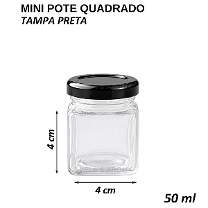 MINI POTE QUADRADO TAMPA PRETA - 50 ML