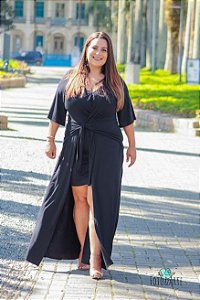 vestido com saia sobreposta
