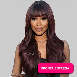 Wig Marla - com franja - cor marsala com raiz escura