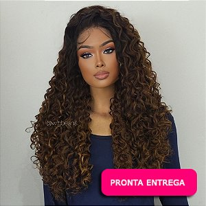 Lace Front Calista - Repartição livre 13x4 - chocolate iluminado com raiz escura