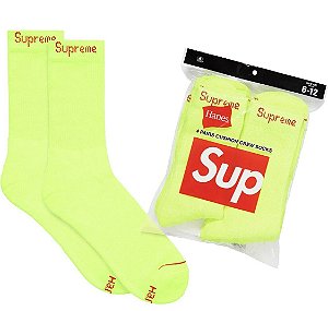 Supreme Hanes Crew Socks - Fluorescent Yellow (4 Pares)