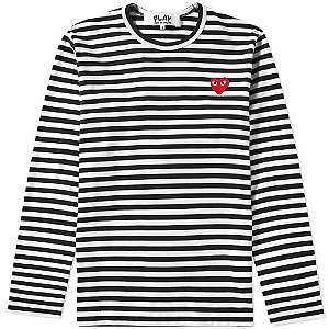 Long Sleeve Comme Des Garçons Play Heart Logo Stripe - B & W