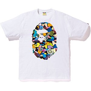 Camiseta Bape Multi Camo Big Ape Head - White