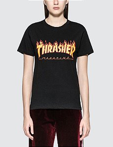 Camiseta Thrasher SS Flame Logo - Black