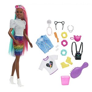 Barbie Fashion & Beauty Penteado Arco-íris Animal Print Negra - Mattel