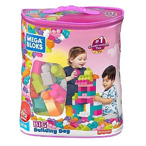 Blocos de Montar Mega Bloks Sacola Grande de Construção 80 Peças Rosa