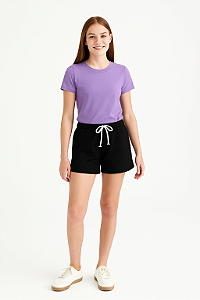 SHORTS FEMININO EM MOLETOM SARJADO