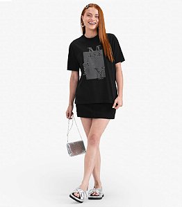 CAMISETA T-SHIRT MANGA CURTA MINTY EM MEIA MALHA COM STRASS