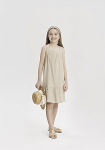 VESTIDO CURTO INFANTIL DE ALÇAS EM TECIDO COM LINHO