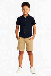 CAMISA INFANTIL MASCULINA DE MANGAS CURTAS EM MALHA TEXTURIZADA