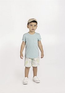 CONJUNTO INFANTIL MENINO COM BERMUDA E CAMISETA TEXTURIZADA 02 CAMALEAO VERDE    - MASCULINO