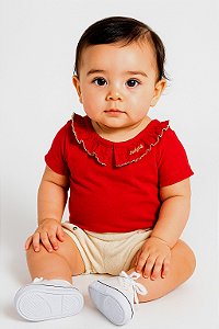 CONJUNTO INFANTIL MENINA EM COTTON LEVE E ANARRUGA COM BABADO NA GOLA