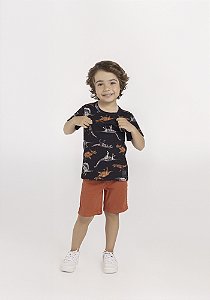 CAMISETA INFANTIL ESTAMPADA MENINO EM MEIA MALHA PENTEADA ESTAMPA DINOSSAURO
