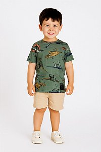CAMISETA INFANTIL ESTAMPADA MENINO EM MEIA MALHA PENTEADA DINOSSAUROS
