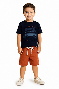 CONJUNTO INFANTIL COM CAMISETA E BERMUDA COM LINHO MENINO