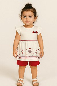 CONJUNTO INFANTIL MENINA COM LAÇO EM MALHA TEXTURIZADA