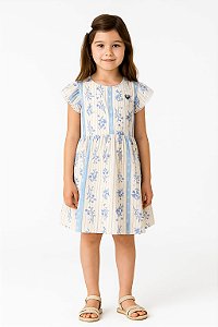 VESTIDO CURTO ESTAMPADO COM MANGAS CURTAS E FAIXA EMBUTIDA