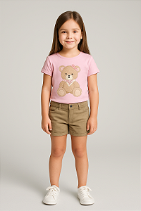 CONJUNTO INFANTIL COM BLUSA EM COTTON E SHORTS EM SARJA