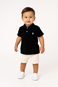CAMISA POLO INFANTIL MASCULINA  PRETA