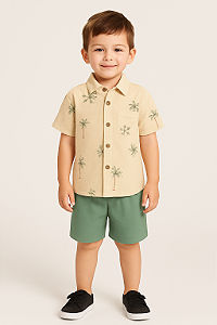 CONJUNTO MENINO INFANTIL COM CAMISA ESTAMPADA E BERMUDA